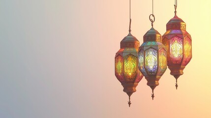 Islamic ramadan kareem celebration lantern with beautiful bokeh lights in the background. 