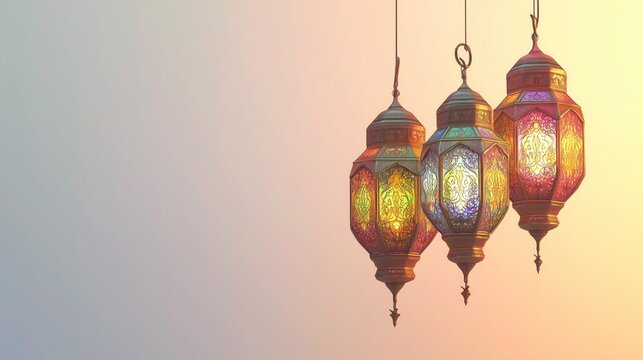 Islamic ramadan kareem celebration lantern with beautiful bokeh lights in the background. 