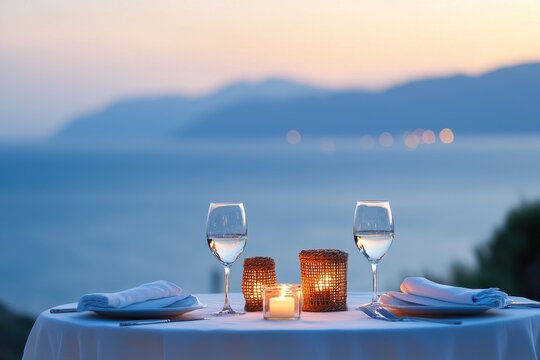 Luxury travel experience romantic dinner for two cliffside terrace scenic ocean view intimate setting