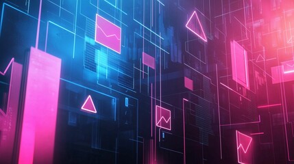 Futuristic Digital Background with Neon Graph Elements