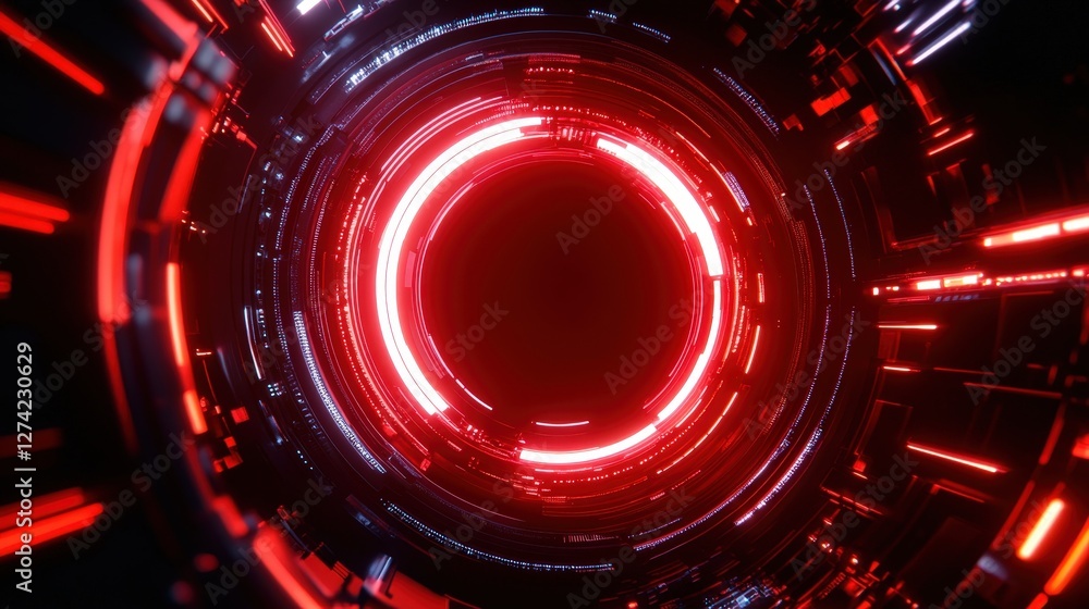 Aufkleber a futuristic tunnel featuring glowing red lights, creating a sense of depth and movement. this abstr