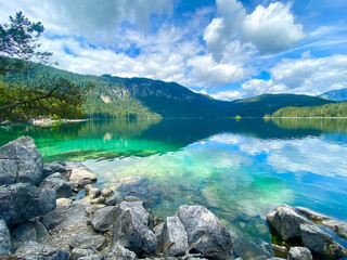 Vibrant Lake in Mountains Landscape