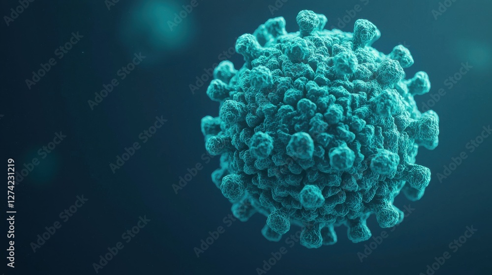Poster virus hpv concept. detailed 3d rendering of coronavirus particle emerging from digital data symbolis