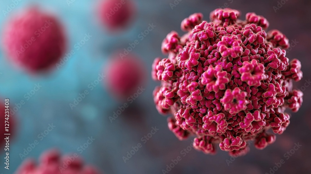 Poster virus hpv concept. detailed 3d rendering of virus molecule with holographic labels explaining its st