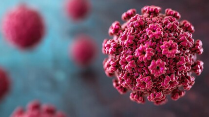 Virus HPV concept. Detailed 3D Rendering of Virus Molecule with Holographic Labels Explaining Its Structure