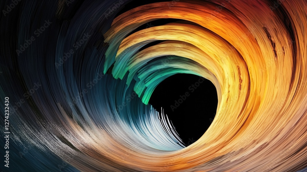 Poster abstract, swirling, colorful pattern in the form of a circular tunnel - like structure. ideal for wa