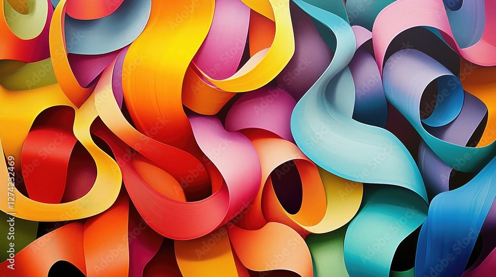 Poster colorful, curvy, abstract ribbons in vibrant hues create a dynamic and visually - appealing composit