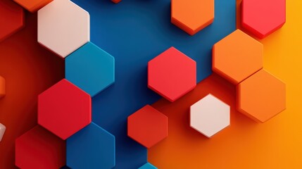 A vibrant and modern abstract composition featuring colorful hexagonal shapes arranged creatively against a gradient background. Ideal for design projects or visual inspiration.