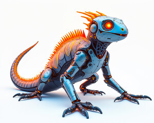 Obraz premium Robotic lizard with glowing eyes in an imaginative futuristic design in a bright environment