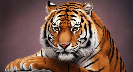 Majestic Tiger in the Wild: Close-Up Portrait of a Fierce Predator in Natural Habitat, Perfect for Wildlife and Nature Themes