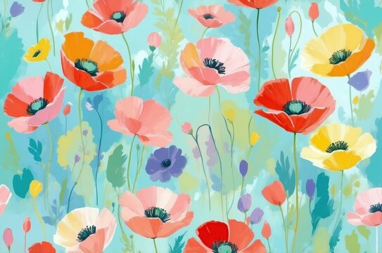 Vintage colorful fantasy dreamy abstract blooming botanical flowers seamless patterns illustration, nature theme concept texture design.
