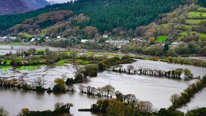 River flooding, Llanrwst, North Wales