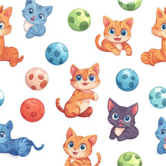 Obraz premium Adorable Kittens Playing with Colorful Balls Joyful Fun Playtime