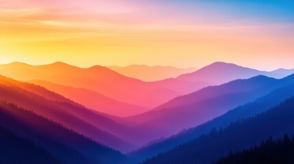 Fototapeta premium A stunning gradient of colors paints the mountain range during sunset, showcasing the beauty of nature in a breathtaking view