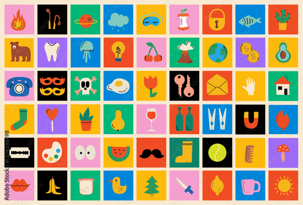 Poster set of y2k trend abstract flat shapes in cartoon style. collection of decorative elements for design