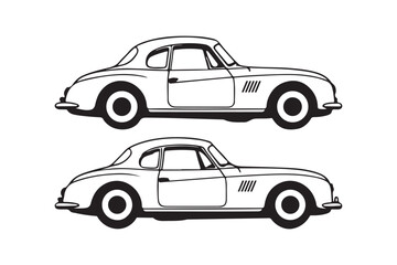 Classic Vintage Car Silhouette and Outline Clipart Set