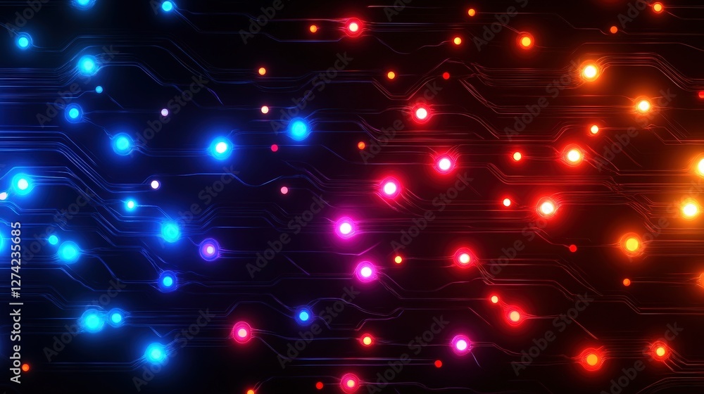 Poster a vibrant digital background featuring glowing circuits in various colors. this abstract design show