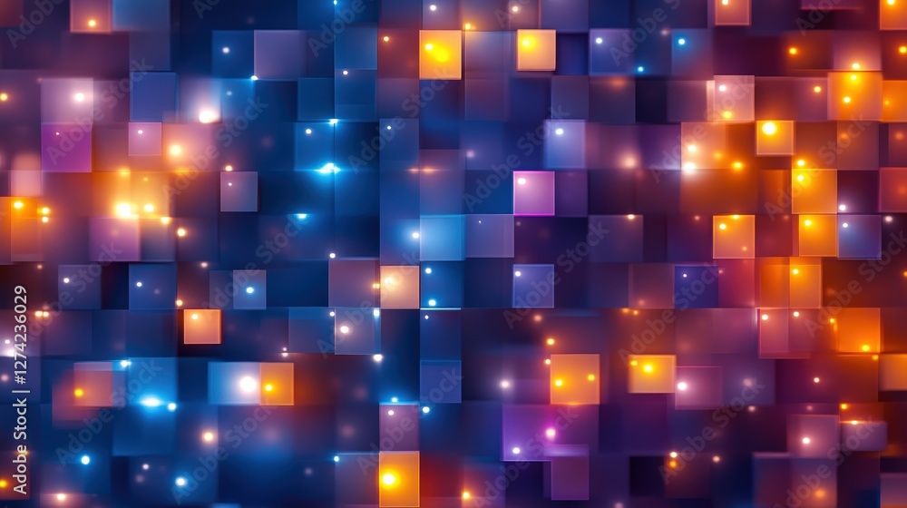 Poster a vibrant abstract background featuring colorful squares and glowing elements. perfect for digital d