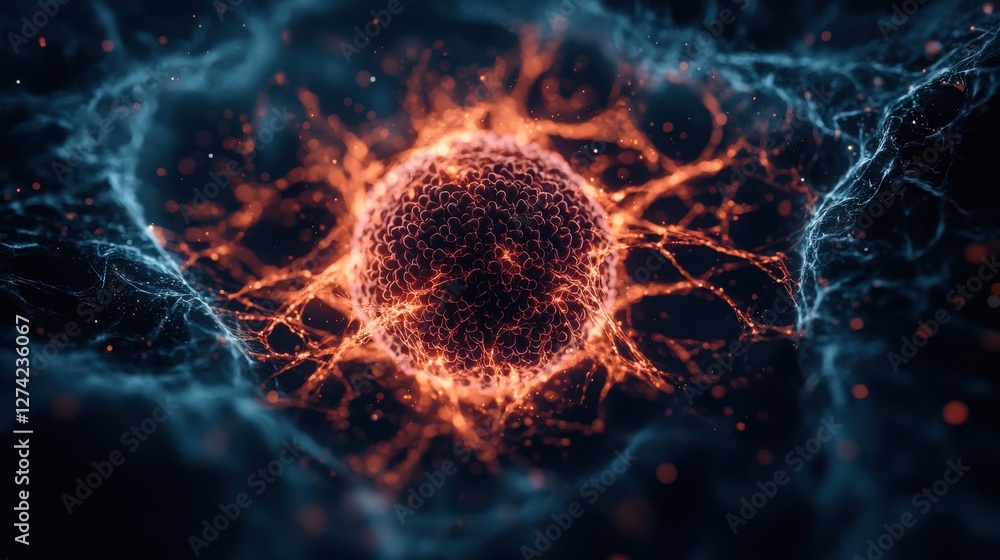 Aufkleber virus hpv concept. glowing force field annihilating a fiery subatomic particle or virus