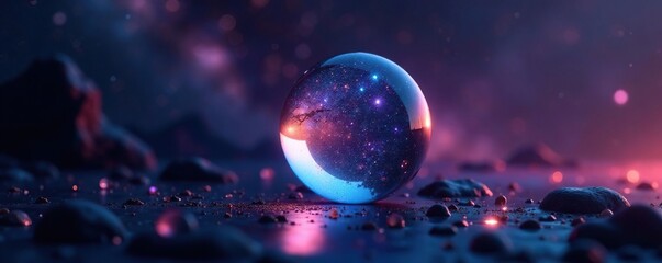 The stars in the galaxy are reflected in a crystal ball, reflective, stellar