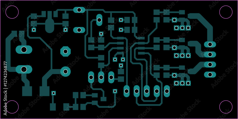 Poster tracing conductors of printed circuit board of electronic device. vector engineering drawing of pcb 