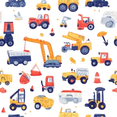 Fototapete Fahrzeug Colorful Construction Vehicles Delightful Pattern Fun Machines Kids Toys  © nameera_hasan