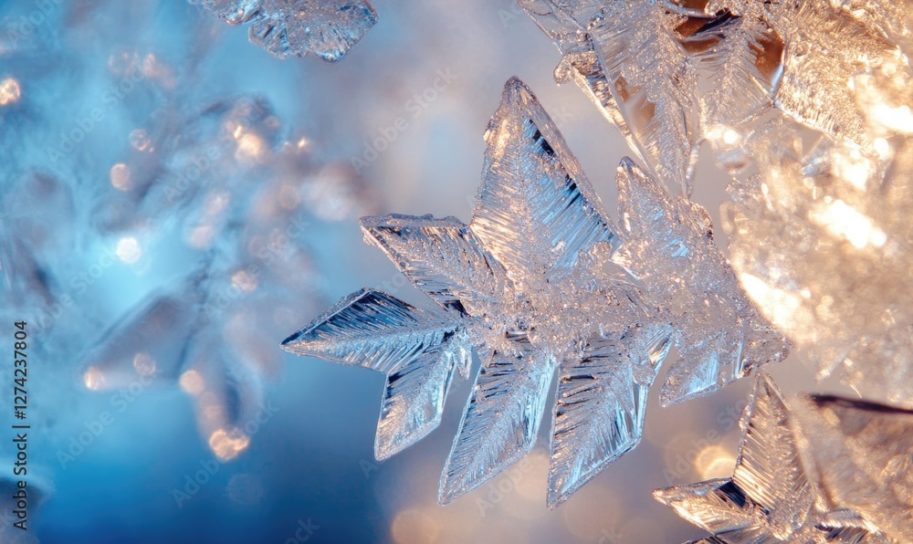 Poster a close up of a snowflake with a blue background