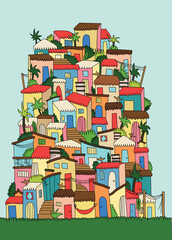 Stack of Colorful Houses on a Hill