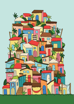 Stack of Colorful Houses on a Hill