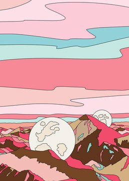 Abstract Pink and Blue Mountain Landscape