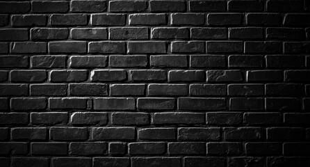 Fototapeta premium Black brick wall background texture. Dark, grungy old black brick pattern wallpaper, in black and white