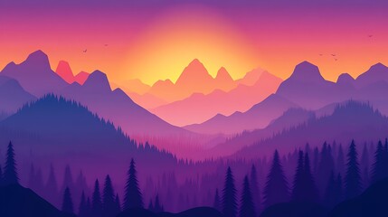 Obraz premium Majestic Sunset Over Purple Mountain Range and Forest