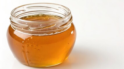 Honey in Glass Jar on White Background