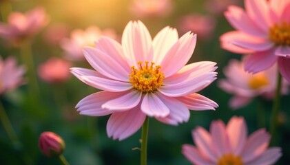 Obraz premium Lightly colored petals and delicate yellow centers shine, garden, bloom