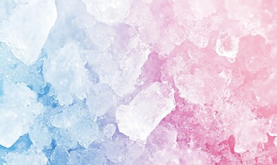 A colorful ice sculpture with pink, blue and white ice cubes