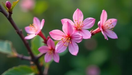 Delicate pink flowers bloom on a white arachnothryx leucophylla branch, flora, nature