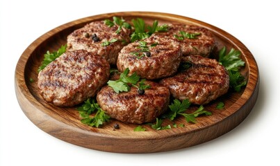 A plate of meat with parsley on top