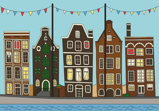 Amsterdam Canal Houses in a Cute Flat Style