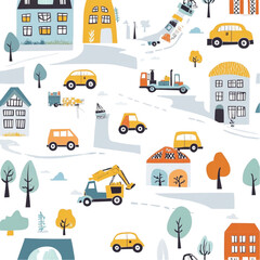 Charming Town Vehicles and Houses Whimsical Design
