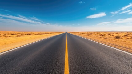 Fototapeta premium Endless journey on an asphalt highway through the desert capturing the serenity of vast landscapes and open space