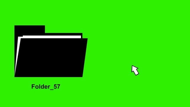 video animation black and white icon dropdown menu and computer mouse cursor selecting the new folder option, on a green chroma key background