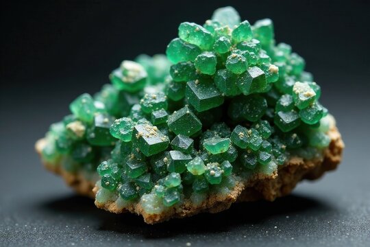 Dark green vanadinite specimen with white inclusions, rock, calcite, copper