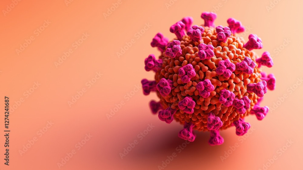 Poster virus hpv concept. microscopic of a floating coronavirus particle in a fluid like space with vibrant