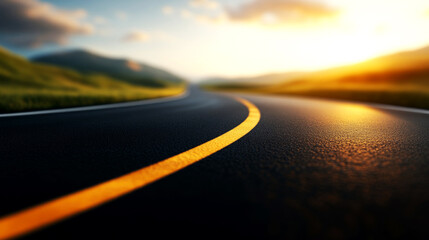 Naklejka premium Asphalt road journey at sunset scenic highway viewpoint captivating landscape photography tranquil environment
