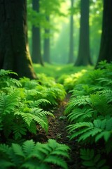 Ferns carpeting the forest floor with delicate fronds, foliage, nature