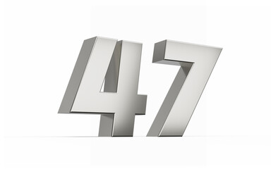 Obraz premium 3d Silver number 47 Forty seven sleek metallic look isolated on white background, 3d illustration