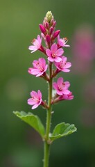Obraz premium Delicate pink heather flowers on a single sprig, isolated, wildflower, spring