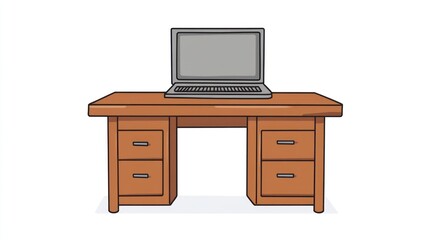 Simple wooden desk with laptop