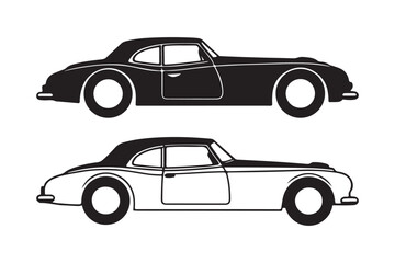 Classic Vintage Car Silhouette and Outline Clipart Set