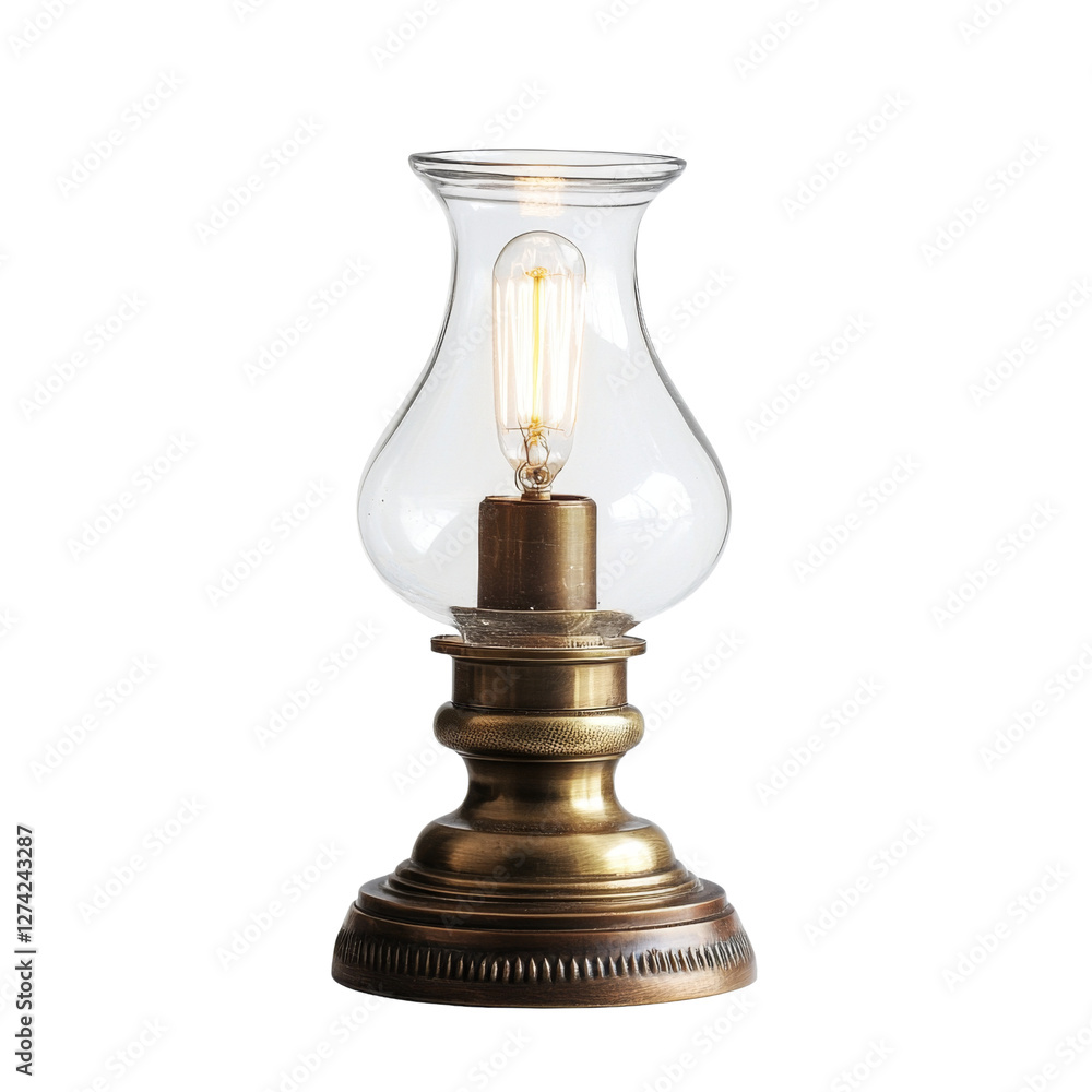 Poster elegant vintage lamp with glass shade and brass base, perfect for adding warm glow to any room. this